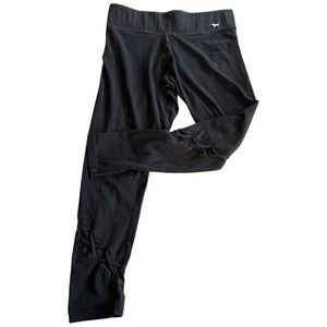 PINK VICTORIA’S SECRET BLACK YOGA LEGGINGS WITH MESH & LACED DETAIL